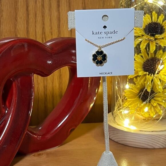 NWT Kate Spade Black & Gold Necklace Spade & Studs Enamel Mini Pendant #TSNK - Picture 8 of 8